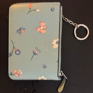 Coach Floral Blue Wallet with Keychain